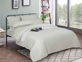 Комплект постельного белья, Страйп Сатин, 1.5-спальный, Postel'no, Ваниль